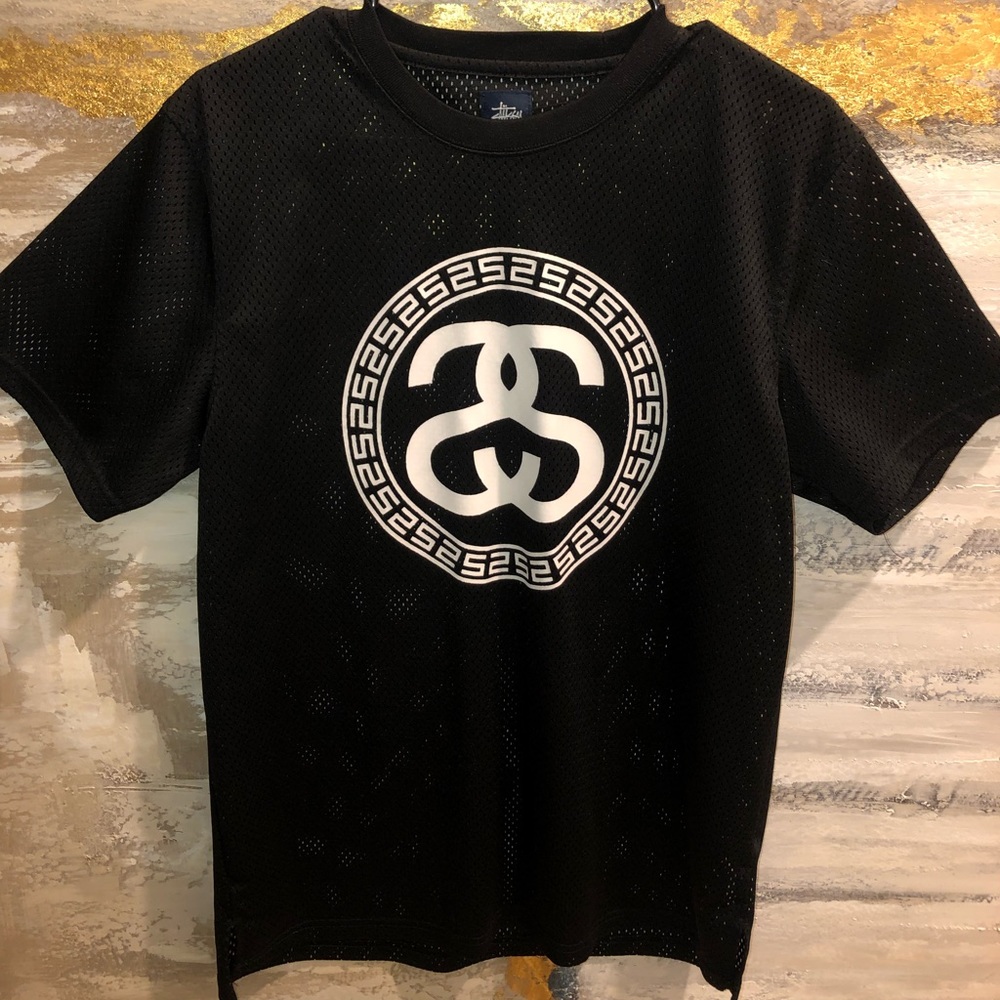 Black Mesh Stussy Heavy Duty Short Sleeve